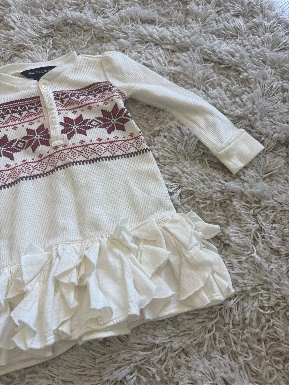 Ralph Lauren Cream Long-Sleeve Fair Isle Ruffle Dress